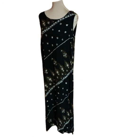 Vtg 90s black n white ethnic vibes maxi dress - Picture 1 of 8